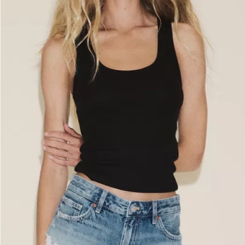 Zara Strappy Ribbed Tank Top, Black, Large